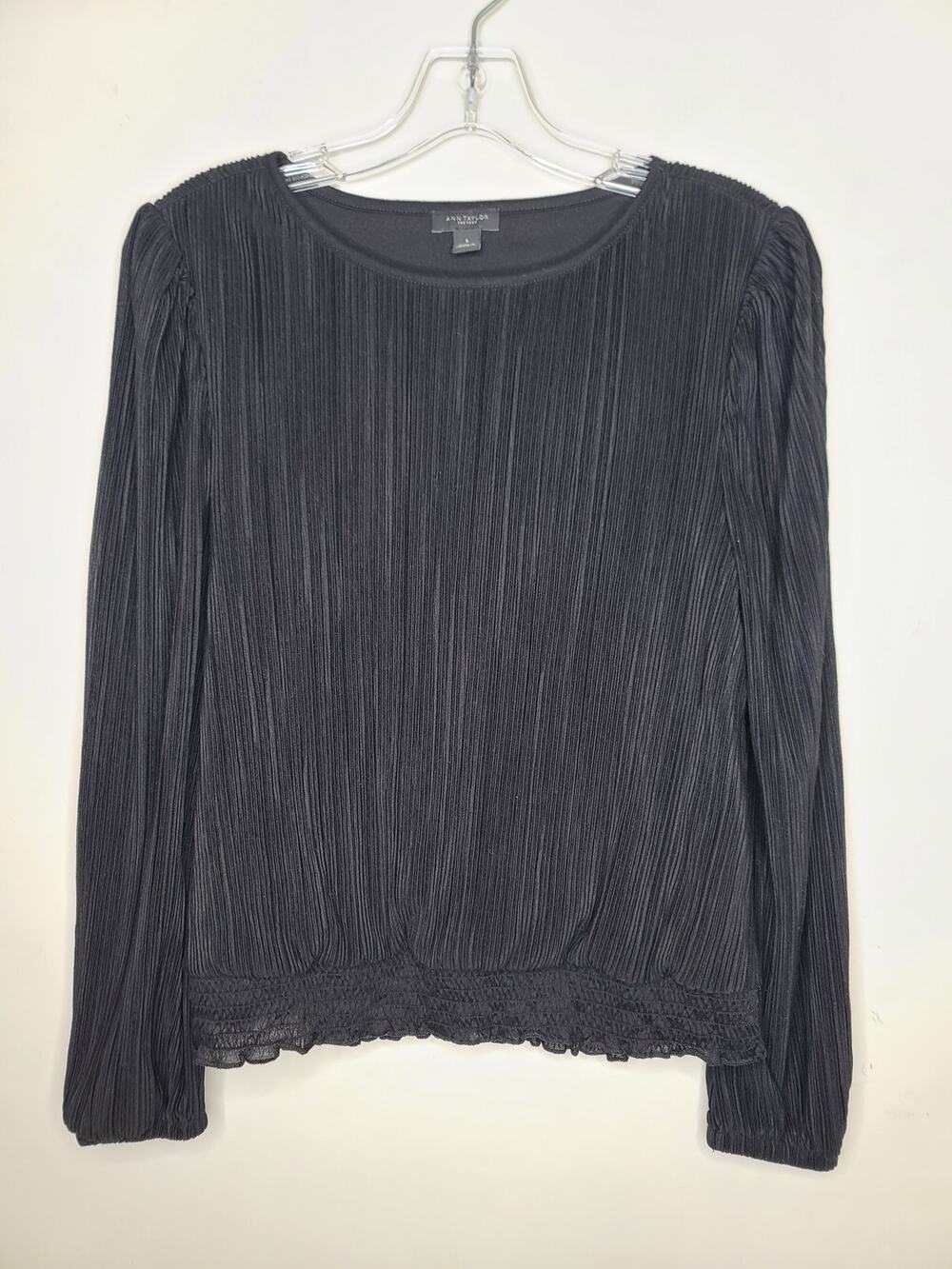 Ann Taylor Factory black ruched long sleeve shirt blouse - small